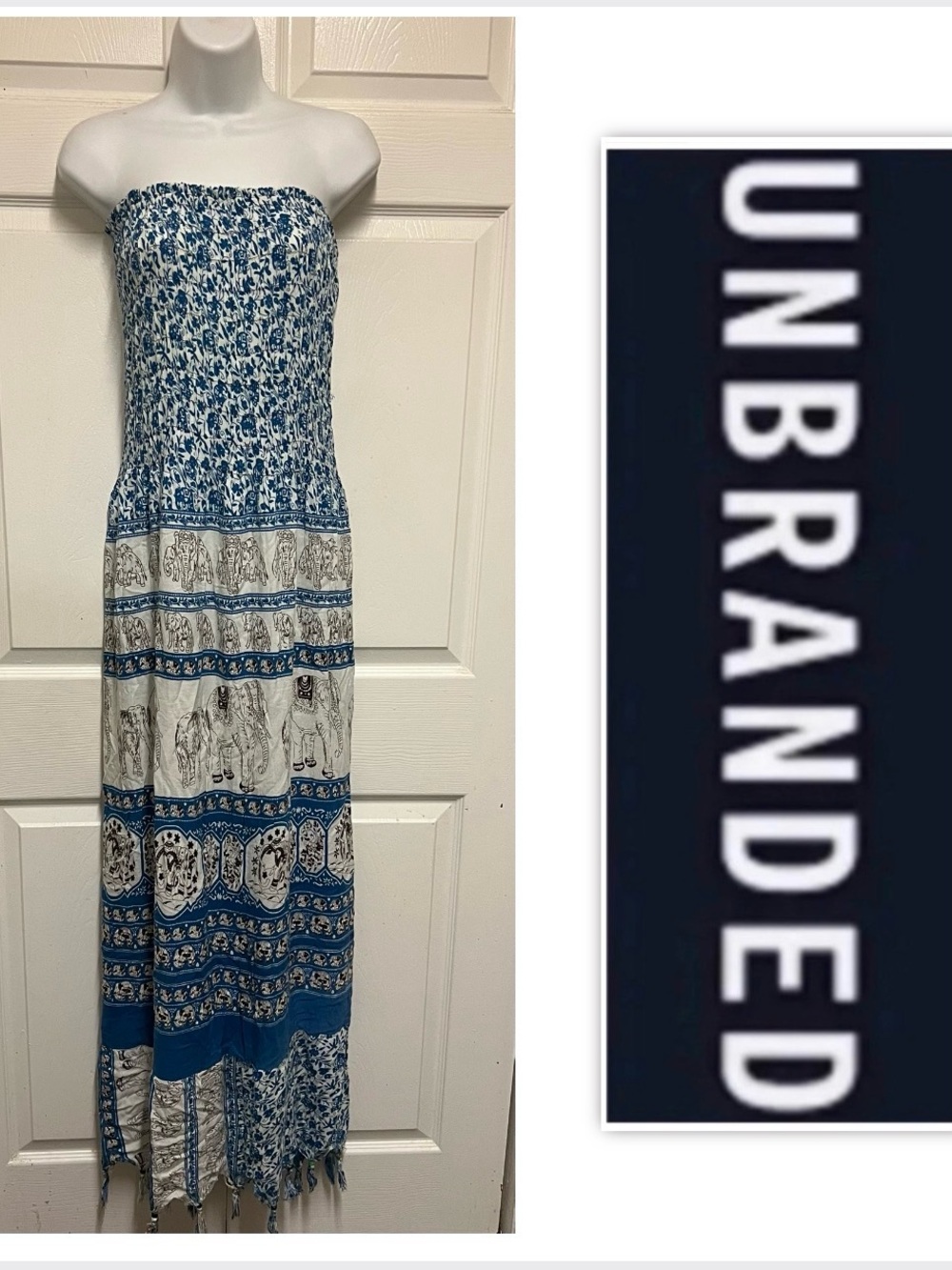 UNBRANDED Strapless Cotton Bohemian Goddess Maxi Dress